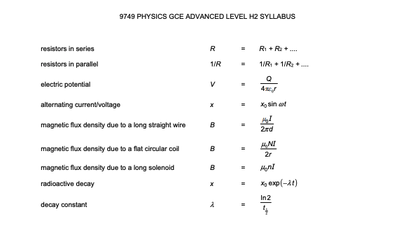 H2 PHYSICS DATA BOOKLET PAGE 2